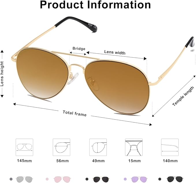 SOJOS Classic Aviator Sunglasses for Women Men Metal Frame Spring Hinges SJ1030