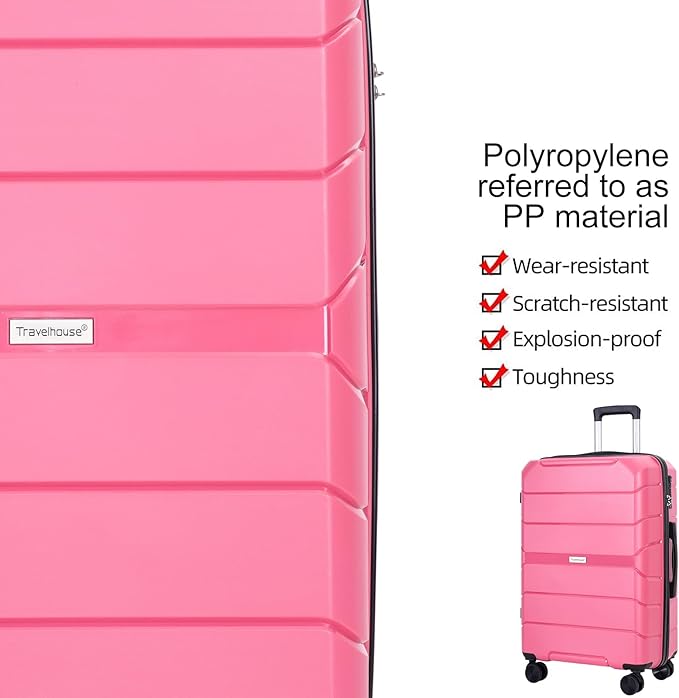 Travelhouse Luggage Sets, Hardside Suitcases 24in/28in, Carry on 20in,3 Piece Set Travel Luggages Clearance with Double Spinner Wheels TSA Lock Lightweight (Pink)
