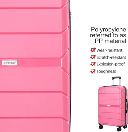 Travelhouse Luggage Sets, Hardside Suitcases 24in/28in, Carry on 20in,3 Piece Set Travel Luggages Clearance with Double Spinner Wheels TSA Lock Lightweight (Pink)