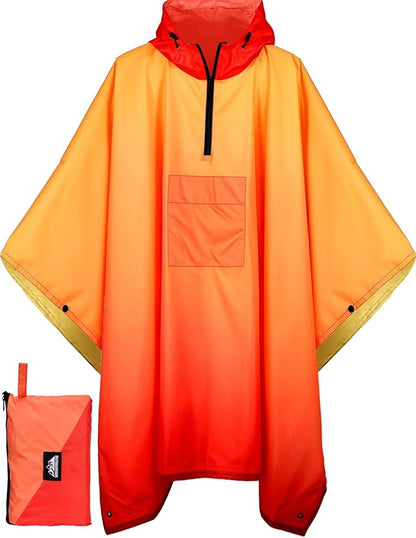 Bruvoalon 3-in-1 Rain Poncho with 1/4 Zip & Chest Pocket, Waterproof, Sunshade, Ground Mat for Adults & Youth Emergency
