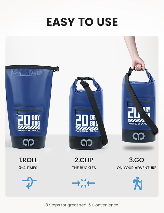 Lamicall Dry Bag Waterproof Backpack - [Durable & Floating] 5L/10L/20L/30L/40L Large Water Proof Bag with Waterproof Phone Case for Kayaking, River Rafting, Lake, Float Trip, Tubing Essentials
