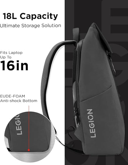 Lenovo Legion Gaming Backpack GB400 for Computers Up to 16 Inch - Lightweight Water Repellant Bag with Multiple Pockets, & Superior Valuables Protection for Gamers (Black)