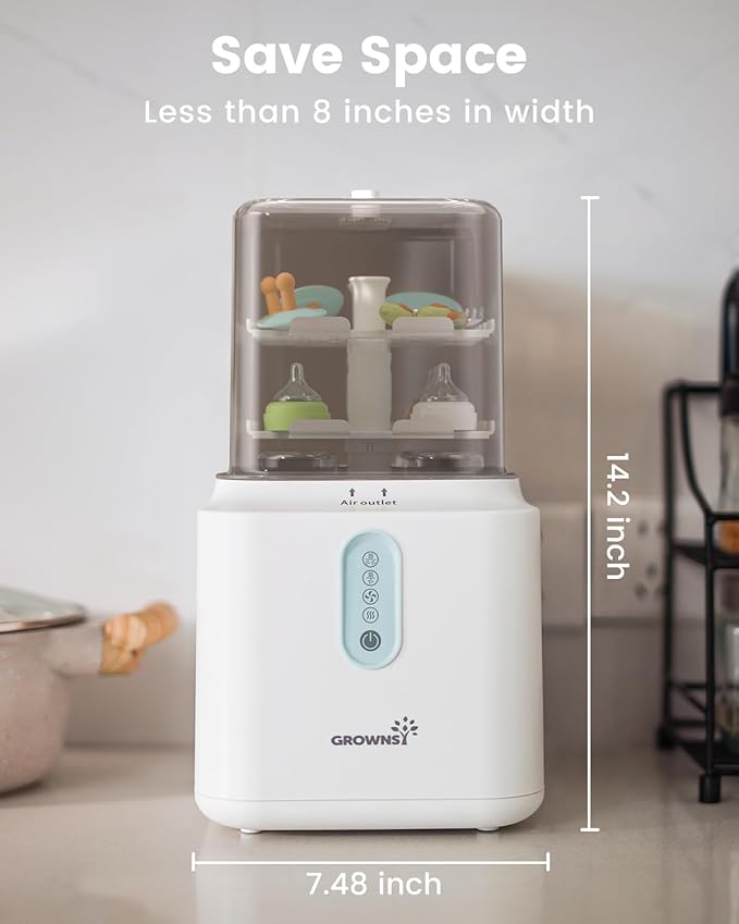 Grownsy 3 Layers Large Capacity Bottle Sterilizer and Dryer, 45% Faster Electric Steam Sterilization, Universal Bottle Sterilizer for Baby Bottles, Breast Pump Parts, Glass & Plastic, Compact Design