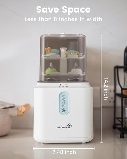 Grownsy 3 Layers Large Capacity Bottle Sterilizer and Dryer, 45% Faster Electric Steam Sterilization, Universal Bottle Sterilizer for Baby Bottles, Breast Pump Parts, Glass & Plastic, Compact Design