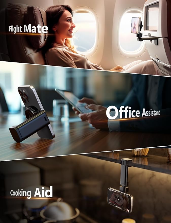 Klearlook for Magsafe Airplane Phone Holder for Flying, Hands-Free 360° Rotation for MagSafe Accessories, Magnetic Holder for iPhone 12-15, Travel Accessories Must Haves