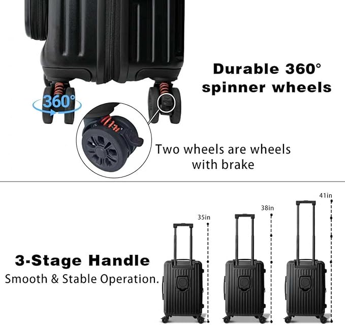 Carry On Luggage 22x14x9Inch Airline Approved with Wheels, Expandable Suitcase Top Opening Lightweight Small Travel Luggage with Cup Holder and Side Hooker, Hard Shell Carry On Suitcases for Weekender