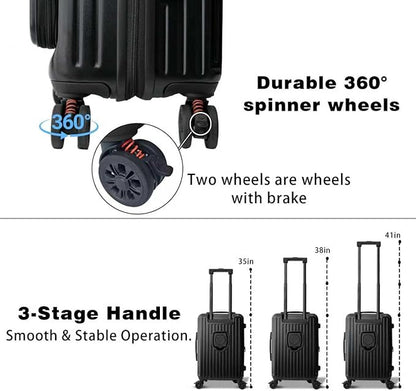 Carry On Luggage 22x14x9Inch Airline Approved with Wheels, Expandable Suitcase Top Opening Lightweight Small Travel Luggage with Cup Holder and Side Hooker, Hard Shell Carry On Suitcases for Weekender