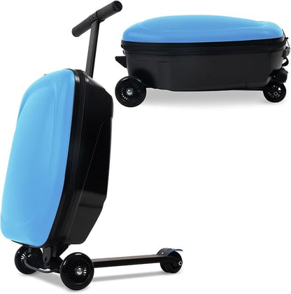 Apelila 20" Scooter Suitcase for Kids, 2-in-1 Ride On Luggage with Wheels for Boys & Girls Ages 4-15, Foldable Hardshell Carry On Lightweight Travel Suitcase for Airplane (Light Blue)