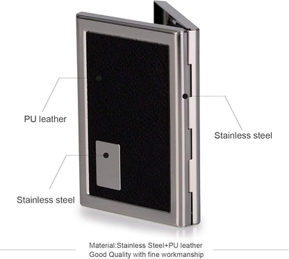 EASTNIGHTS RFID Credit Card Holder Metal Wallet Stainless Steel and Pu Leather Credit Card Protector Case for Men or Women (black)