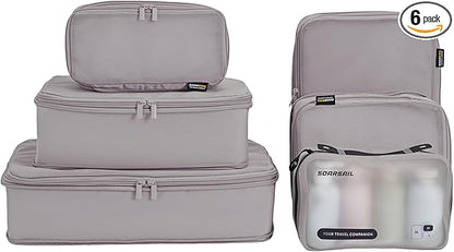 Compression Packing Cubes for Travel, 6-Piece Set (L/M/S), Double-Zip Luggage Organizers with Mesh Panels, Space-Saving Clothes Storage Bags for Suitcase & Carry-On (6 Pack, Misty Silver)