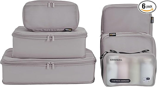 Compression Packing Cubes for Travel, 6-Piece Set (L/M/S), Double-Zip Luggage Organizers with Mesh Panels, Space-Saving Clothes Storage Bags for Suitcase & Carry-On (6 Pack, Misty Silver)