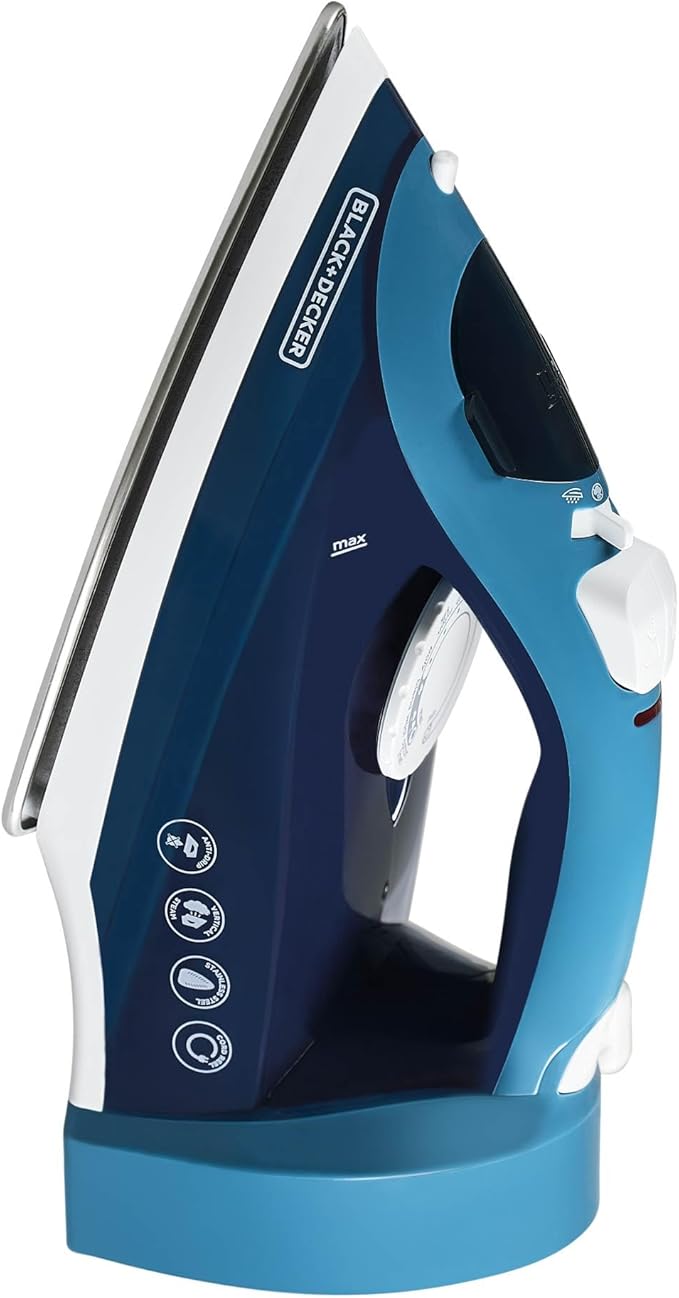 BLACK+DECKER Steam Iron for Clothes with Retractable Cord, Vertical Steaming, Anti-Drip Design, Spray Mist and Auto Clean Button, 1200W