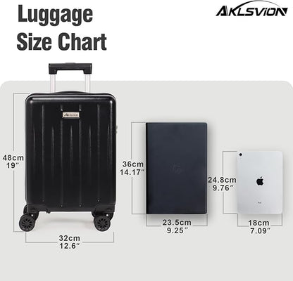 18-inch Carry-on Boarding Luggage: Equipped with Movable Wheels, TSA Approved,Under the Seat, Hard Shell Construction, Lightweight Bag with Essential Accessories (Jet Black)