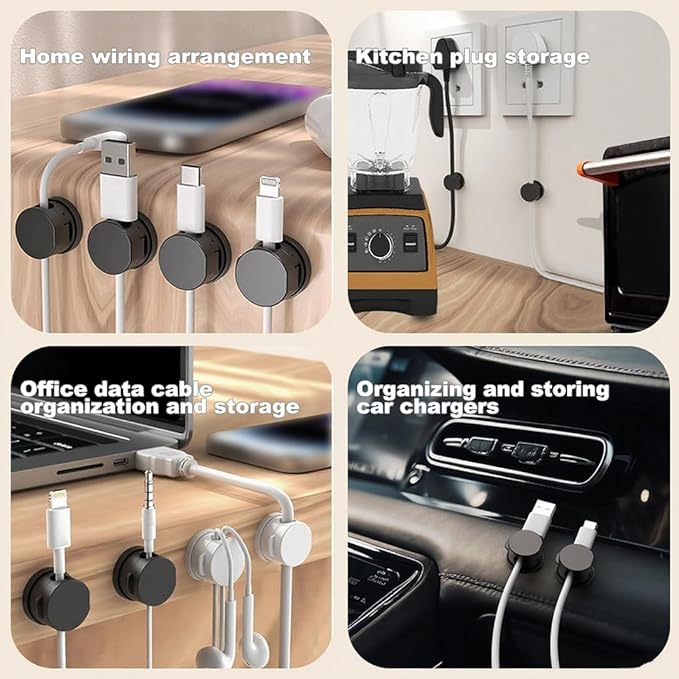 6-Pack Magnetic Cable Management Clips – Cord Organizer for Home, Office, Car & Desk, Keep Charging, USB & Headphone Cables Neat and Tangle-Free