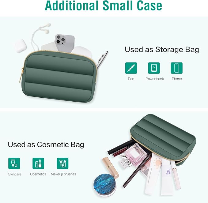 MOSISO 13.3 inch Laptop Case, 13-13.3 inch Puffy Laptop Sleeve Compatible with MacBook Air 13 13.6 M4 M3 M2 M1/Pro 13/Pro 14, HP Dell ASUS Lenovo,Polyester Horizontal Bag with Small Case,Emerald Green