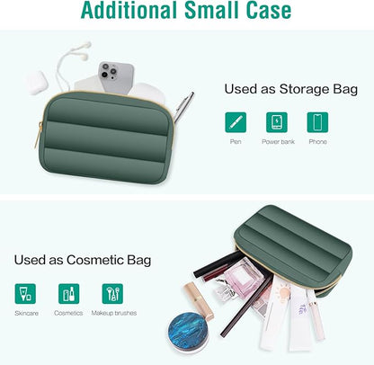 MOSISO 13.3 inch Laptop Case, 13-13.3 inch Puffy Laptop Sleeve Compatible with MacBook Air 13 13.6 M4 M3 M2 M1/Pro 13/Pro 14, HP Dell ASUS Lenovo,Polyester Horizontal Bag with Small Case,Emerald Green