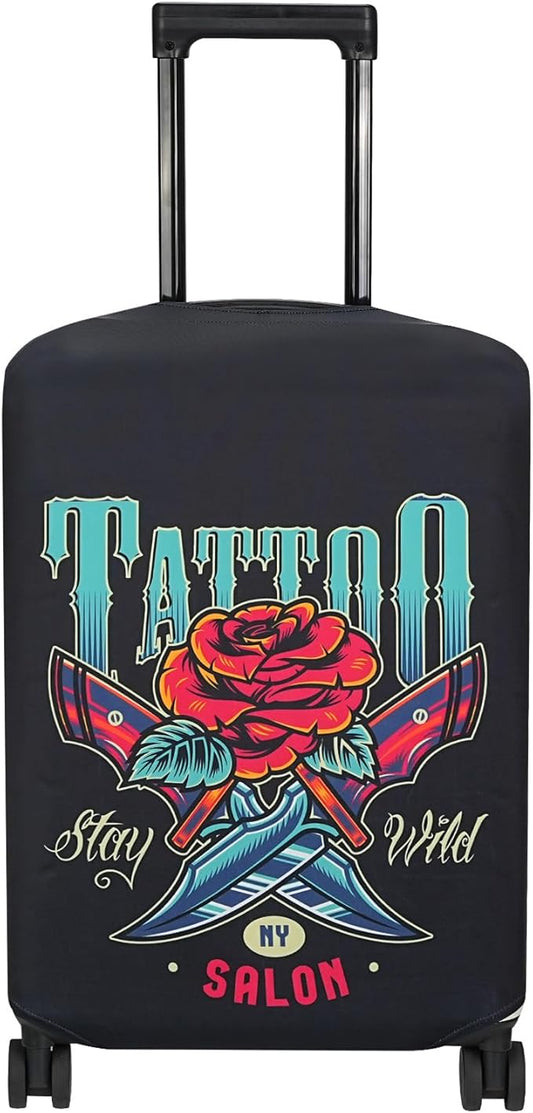 Explore Land Travel Luggage Cover Suitcase Protector Fits 27-30 Inch Case (Blade Rose, L)