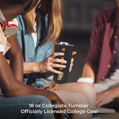 Campus Colors NCAA Stainless Steel Tumbler perfect for Gameday - 18 oz - Double Walled - Keeps Drinks Perfectly Insulated (LSU Tigers - Black)