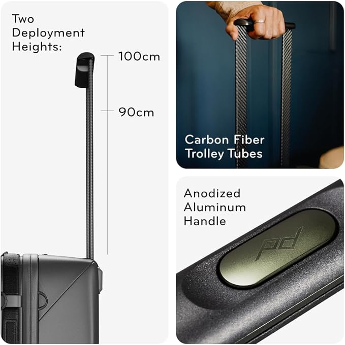 Peak Design Roller Pro Carry-On, Black, Expandable Small Suitcase with Wheels, Carbon Fiber Handle, Drawbridge Opening, Hybrid Soft/Hard Shell, Custom Hardware, Fits XL Camera Cube or Packing Cubes