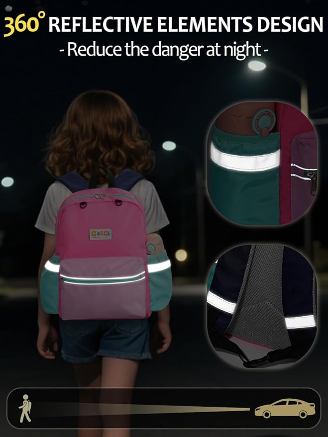 Kids Backpack for Boys Girls, Toddler Backpack for Preschool Kindergarten, 15inch Elementary School Bookbag with Reflective for Ages 6-8, Light Pink