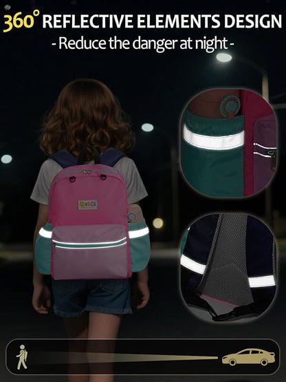 Kids Backpack for Boys Girls, Toddler Backpack for Preschool Kindergarten, 15inch Elementary School Bookbag with Reflective for Ages 6-8, Light Pink