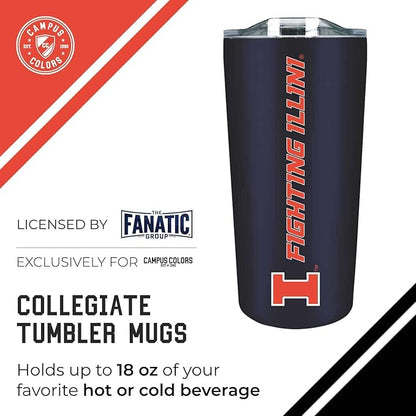 Campus Colors NCAA Stainless Steel Tumbler perfect for Gameday - 18 oz - Double Walled - Keeps Drinks Perfectly Insulated (Illinois Fighting Illini - Navy)