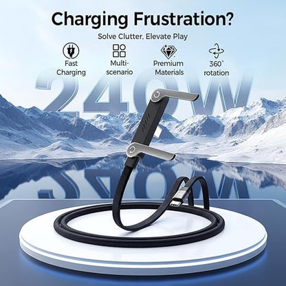 2 in 1 Invisible Holder Charger Cable 240W Fast Charging Cord with Built-In Phone Stand, 4.9FT 2 in 1 Braided Fast Charge Cable with Adjustable Phone Stand, T-Shaped Design Type-C for Phones (3)