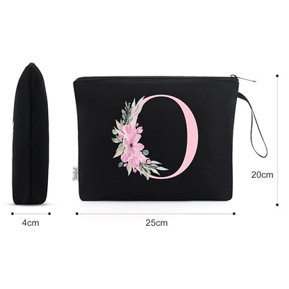 Vavabox A-Z Personalized Makeup Bag, Birthday Gifts for Women Mom, Gifts for Best Friend, Bride Bridesmaid Cosmetic bag (O, Black)