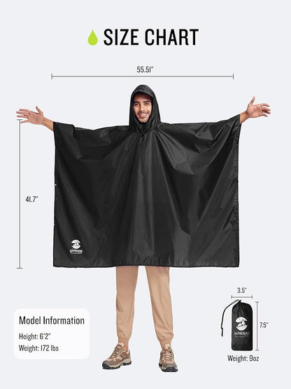 SaphiRose Hooded Rain Poncho Waterproof Raincoat Jacket for Men Women Adults