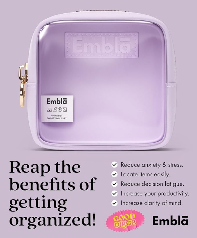 Embla London Makeup Bag Cosmetic Case, Clear Zipper Make Up Pouch and Toiletry Travel Tote, Cute Skincare Pouches for Women Girls, Preppy Purse Cosmetic Organizer, Mini Makeup Bags, Lilac