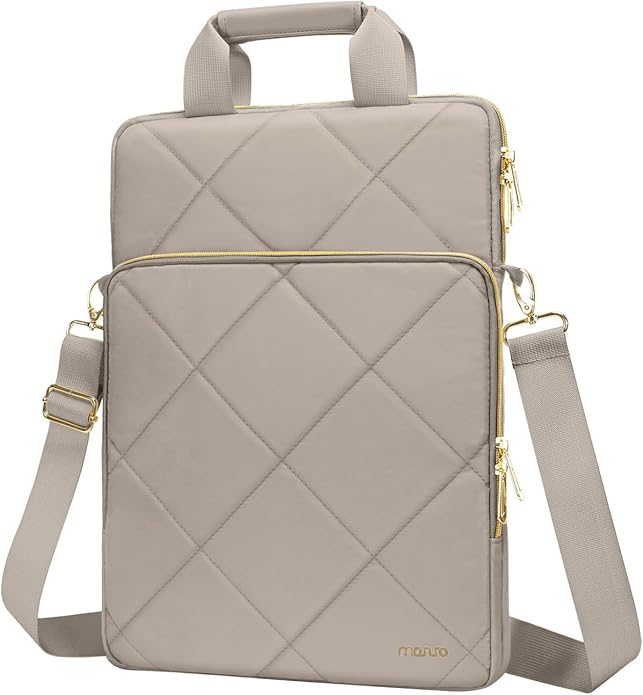 MOSISO Vertical Laptop Shoulder Bag,Computer Bag,Rhombus Quilted Messenger Bag with Front Pocket&Handle&Belt