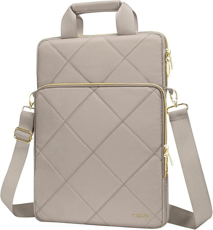 MOSISO Vertical Laptop Shoulder Bag,Computer Bag,Rhombus Quilted Messenger Bag with Front Pocket&Handle&Belt