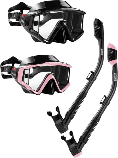 Aegend Snorkeling Gear for Adults Youth Kids, Dry Snorkel Set Panoramic View Enhanced Anti-Leak and Anti-Fog Technology, Adjustable Strap for Snorkeling Scuba Diving Swimming with Mesh Bag