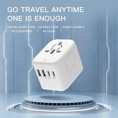 Universal International Power Travel Plug Adapter, 5 in 1 European Travel Plug Adapter W/ 3.5A 2xUSB-A and 2xUSB C Wall Charger and Worldwide AC Outlet for Europe USA UK AUS Asia