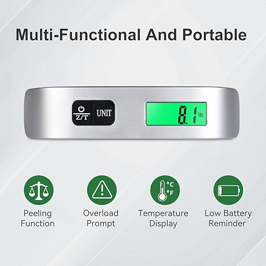 Luggage Scale, Digital Luggage Scale for Travel, Widen Upgrade Rubber Grip, 110 Pounds Portable Suitcase Scales with LED Display, Temperature Sensor, Peeling Function