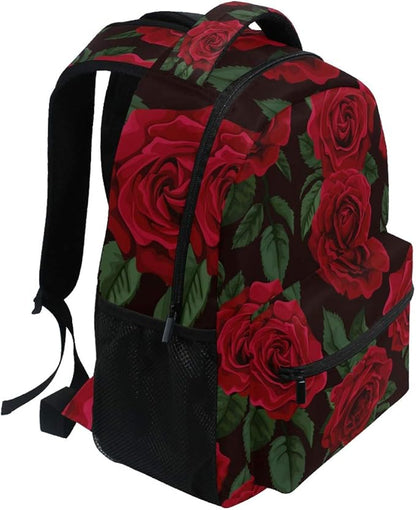 ALAZA Red Rose Flower Floral Large Backpack for Women Girls kids School Personalized Laptop iPad Tablet Travel School Bag with Multiple Pockets