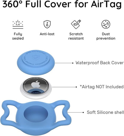 for AirTag Dog Collar Holder, Dog Air Tag Holder, IP68-Waterproof | Lightweight Silicone | Anti-Lost | Ultra-Durable | Compatible with Apple AirTags (Black+Bule)
