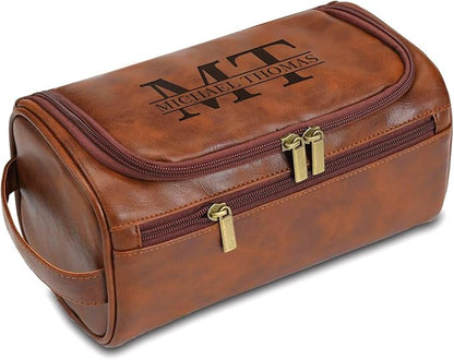 Personalized Leather Toiletry Bag, Name and Text Engravable, Men's Toiletry Bag Gift, Men's Leather Travel Toiletry Bags, Ideal Anniversary and Father's Day Gift for Husband, Dad, Grandpa