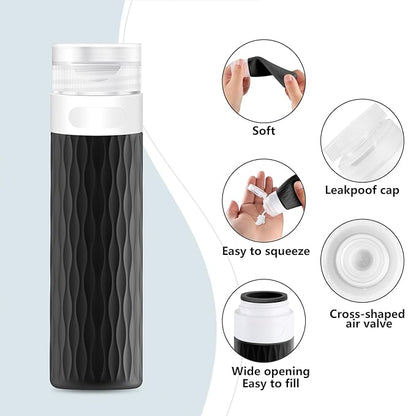 Travel Bottles for Toiletries, TSA Approved 3.4oz Travel Size Containers, BPA Free Leak Proof Silicone Traveling Bottles, Refillable Travel Essentials Kits for Shampoo Conditioner(4 Pack)-A