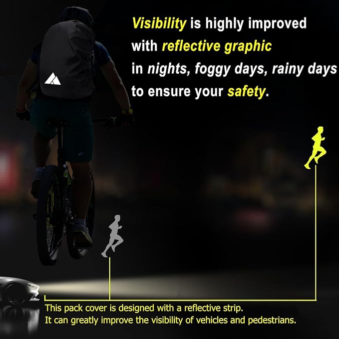Waterproof Backpack Rain Cover (15-90L), Heavy-Duty Nylon Pack Cover with Upgraded Double Adjustable Closure System and a Carry Pouch for Hiking, Cycling. Durable and Lightweight.