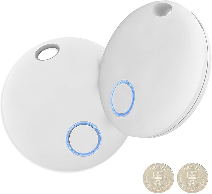 Tacker Tags-2 Pack, Bluetooth Tracker, Keys Finder and Item Locator for Keys, Bags Luggage, Suitcases and Wallet, Tracking Tags, Works with TUYA APP, Both iOS and Android Compatible, White