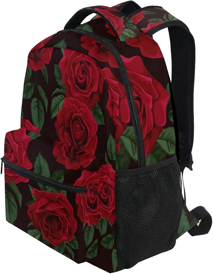 ALAZA Red Rose Flower Floral Large Backpack for Women Girls kids School Personalized Laptop iPad Tablet Travel School Bag with Multiple Pockets