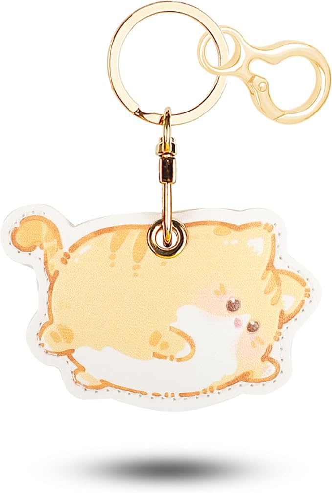 Leather Keychain for Airtag, Cute Protective Keychain Holder Compatible with Apple Air Tag,GPS Item Tracker Case Cover for Keys,Bags,Pets,Luggage(Cat)