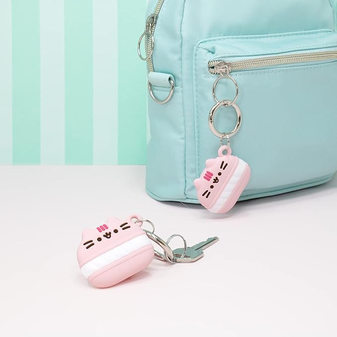 iFace x Pusheen Café Series Silicone Protective Cover [ Compatible with Apple AirTag][Cute Character Case] [Carabiner Keychain Clip Included] - Macaron