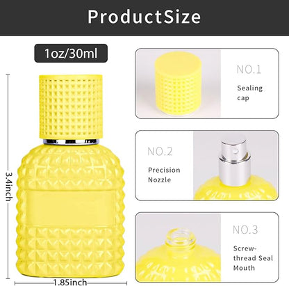 2 Pack 30ml Perfume Spray Bottles Empty, Refillable Glass Fine Mist Atomizer, Portable Travel Perfume Atomizers Fragrance Containers Sprayer for Cleaning, Essential Oils, Liquids (Yellow)