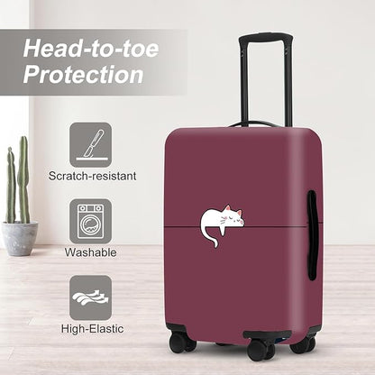 Cute Kitty Pattern Luggage Cover, Washable Suitcase Protector Simple Tiny Cat Design Anti-scratch for 24",26"Bag