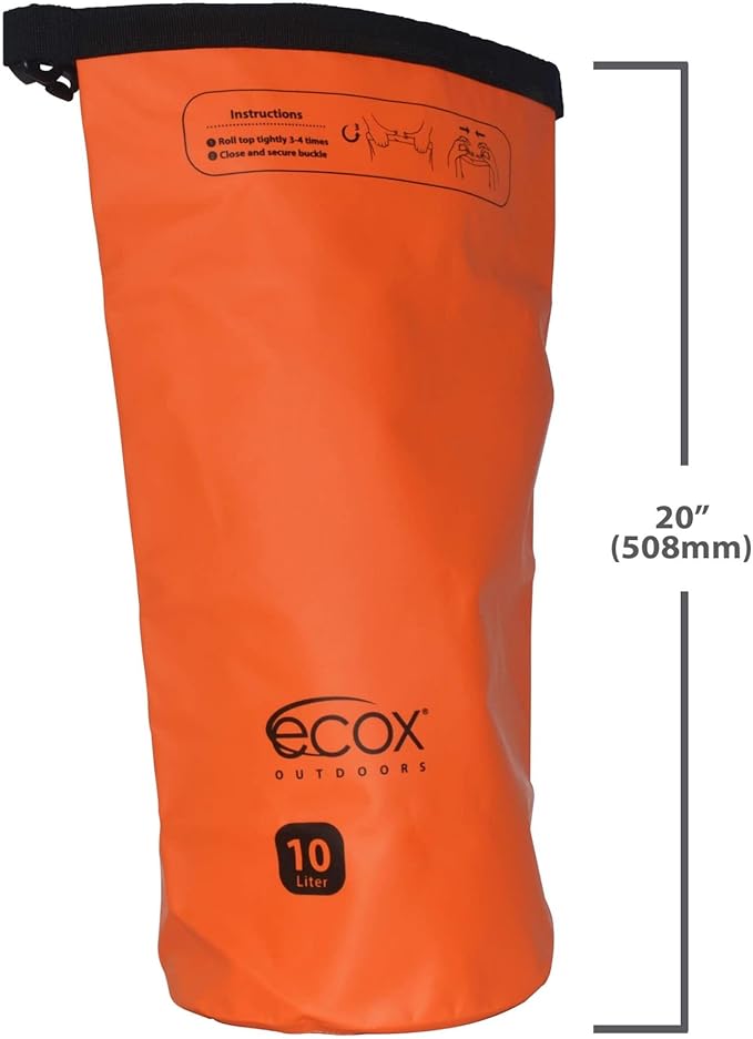 ecox Outdoors Waterproof Dry Bag for Outdoors Activities High Grade 500D PVC Construction Includes Waterproof Phone Case and Side Strap for Easy Carry 10L and 20L Models