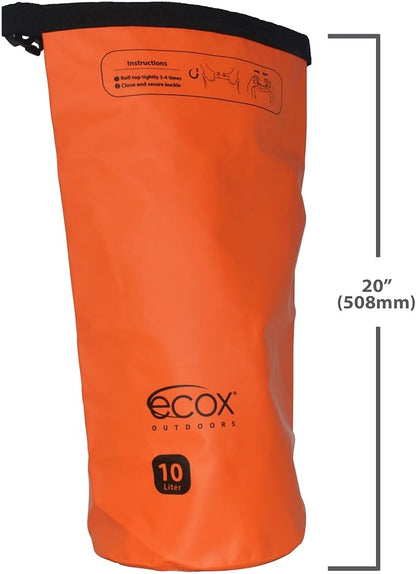 ecox Outdoors Waterproof Dry Bag for Outdoors Activities High Grade 500D PVC Construction Includes Waterproof Phone Case and Side Strap for Easy Carry 10L and 20L Models