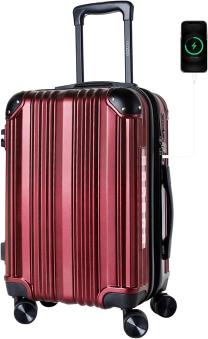 OUZZO 20 Inch Expandable Carry On Luggage 22x14x9 Airline Approved Hardshell Suitcases with Wheels Durable Lightweight Travel Luggage with TSA Lock USB Port for Business Trip Weekend Getaway