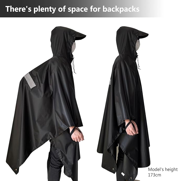 Hooded Rain Poncho,Multi Use Waterproof Raincoat,For Hiking, Camping and Emergency,Suitable for Unisex Adults